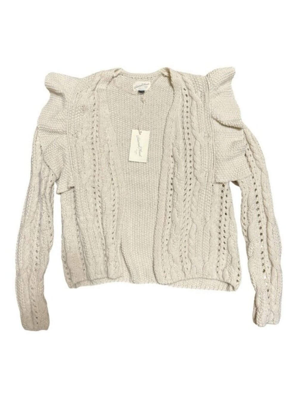 NWT Universal Thread Cardigan Cream Open Front Chunky Knit Ruffle Boho Size XS